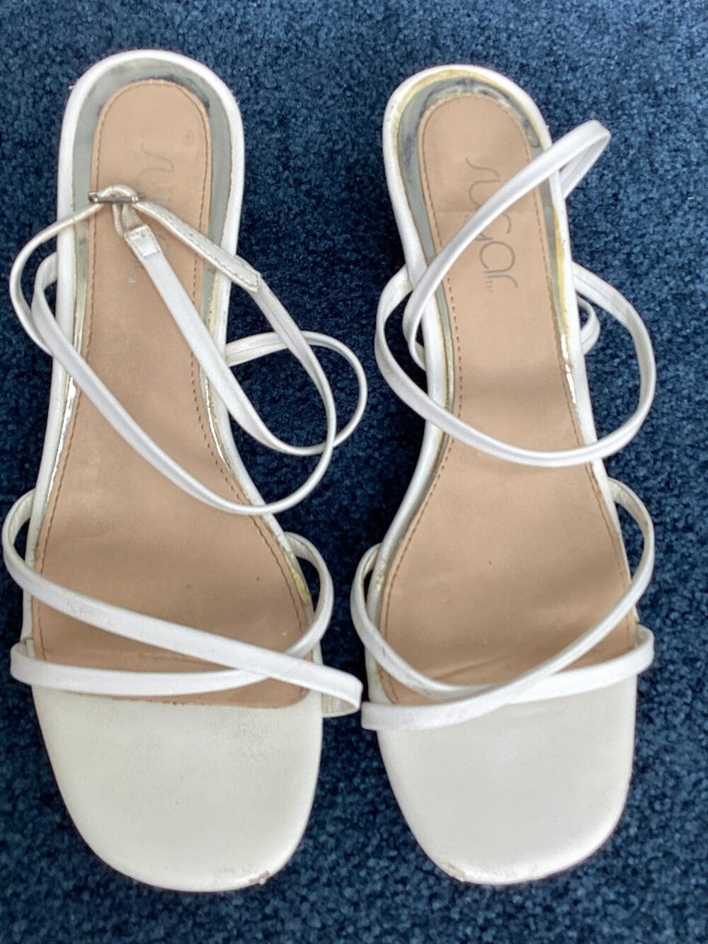 Sugar White Strappy Sandals With Kitten Heel Sandals - sz 9M